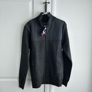 Izod Men's Dark Gray and Black Zip-Up Sweater